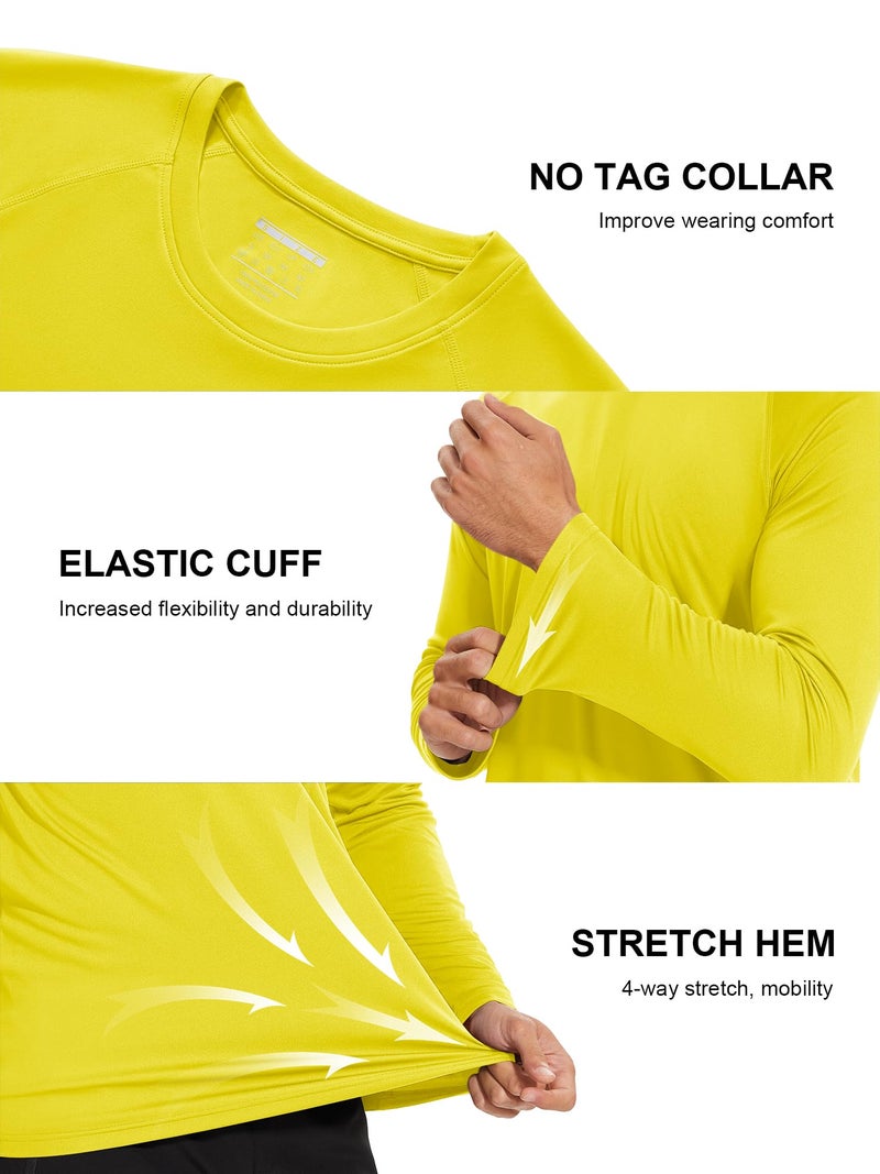 MAGCOMSEN Rash Guard Men Long Sleeve Sun Protection Shirt Men Athletic T-Shirt Running Shirts UV Shirts for Men Sun T-Shirt Yellow - Image 4